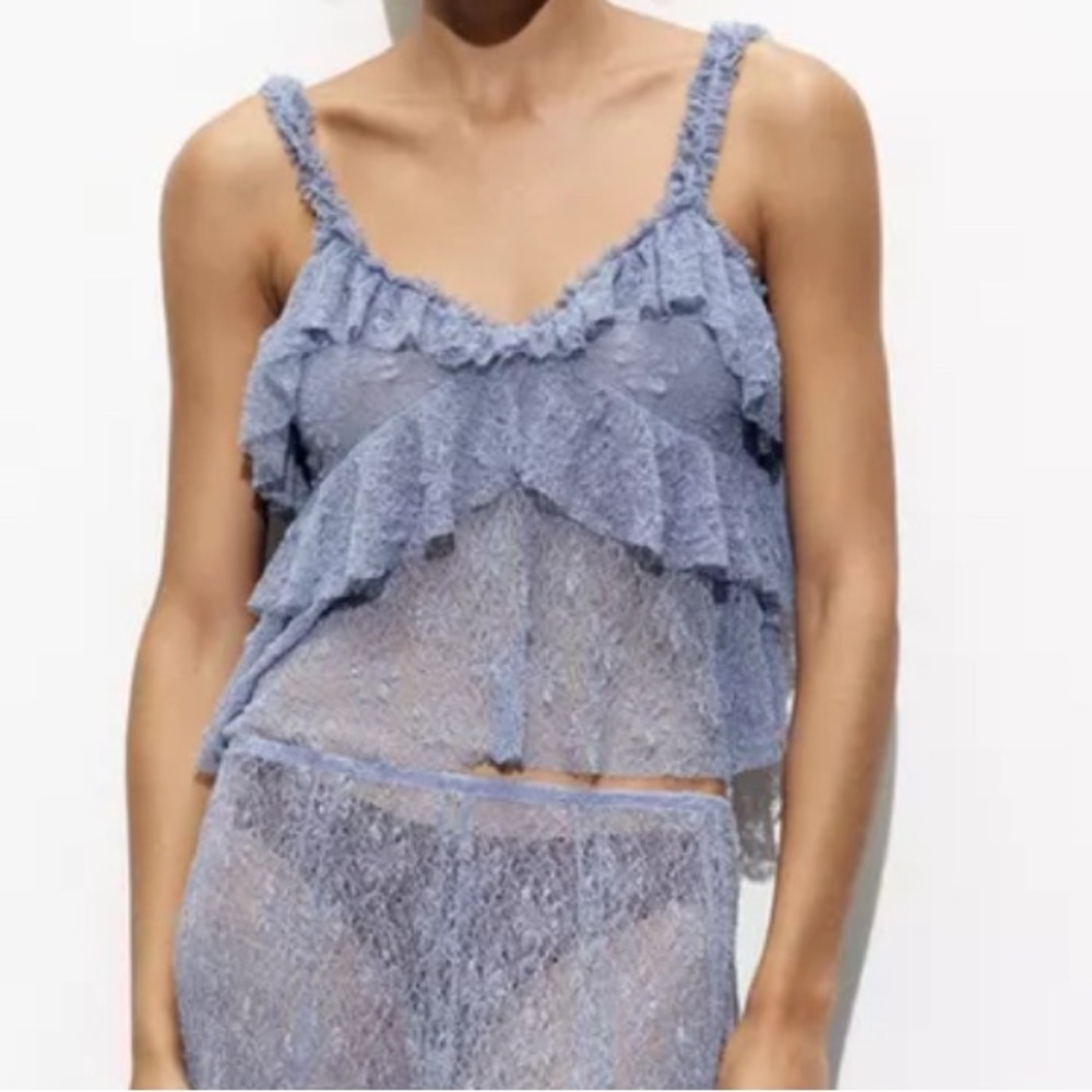 Sheer Blue Ruffled Blouse